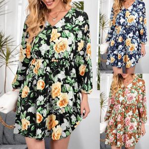 Casual jurken zomerjurk dames strand lichtgewicht mouw bloemenprint losse lente dames lange v-hals tuniek voor