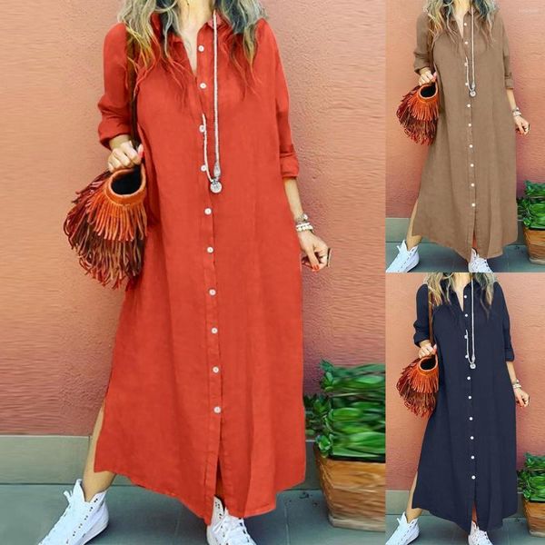 Vestidos casuales Vestido de verano Mujer Bohemio Estampado de lunares Musulmán Manga larga Ropa de oración Bata Vestidos Para Mujer