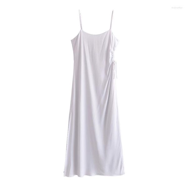 Vestidos casuales Summer Elegante una línea Color blanco Midi Mujeres Sexy Spaghetti Strap Fiesta Damas sin mangas sin espalda Sundress