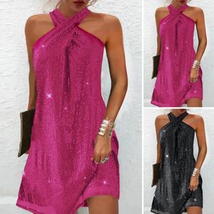 Robes décontractées Été Élégant Hors Épaule Slim Paillettes Robe courte Dames Mode Bling Party 2023 Femmes Sexy Cross Halter