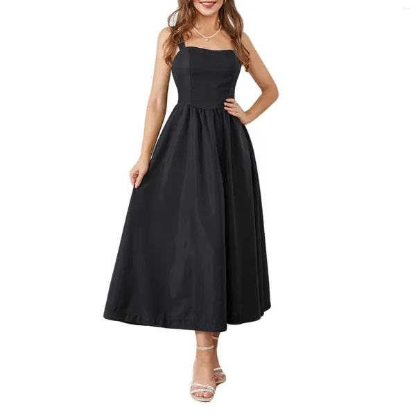 Vestidos casuales Verano elegante fiesta corsé mujeres sólido vendaje sin espalda cuello cuadrado tanque vestido de línea para vacaciones blanco negro