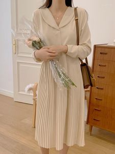 Robes décontractées été femmes élégantes Robe mi-longue bureau dames mince Vintage plissé affaires Vestidos Femme mode Robe coréenne vêtements