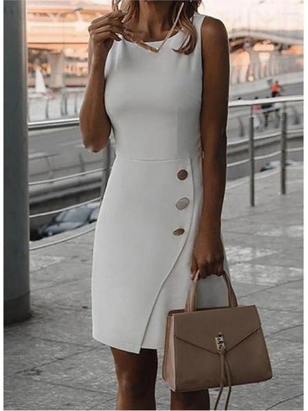 Robes décontractées Mode d'été Blanc O Cou Sans Manches Robe Midi 2024 Femme Élégante Porter Sortie Noir Serré Bureau Robes