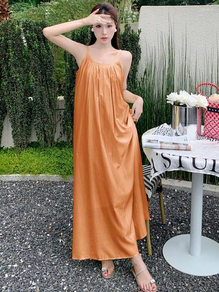 Robes décontractées Mode d'été Femmes Robe Chic Doux Sexy Dos Nu Plis Lâche Maxi Fête Bal Plage Robe Femme Mujer Robes Fiesta