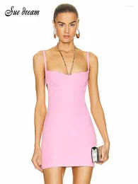 Casual jurken Summer Fashion Women Sexy V Neck Backless Pink Mini Bandage Dress 2024 Elegant Evening Club Party