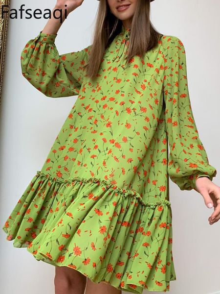 Robes décontractées Robe d'été en mousseline de soie à imprimé floral pour les petites femmes Sexy A-ligne Mini robe avec des chemises longues à fleurs Lâche Femmes Volants Blouse Top 230511