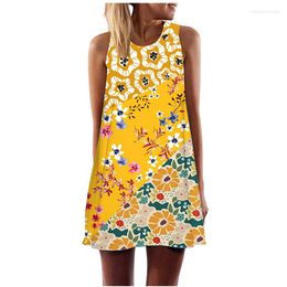 Casual Jurken Zomer Bloemenprint Dames Tanktop Jurk Mouwloos A-lijn Minirok Los Zoet Hawaiiaans vakantiestrand