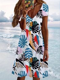 Casual jurken zomer voor vrouwen 2023 Elegante print v nek sexy feest mini jurk strand outfits vestidos mevrouw chuh