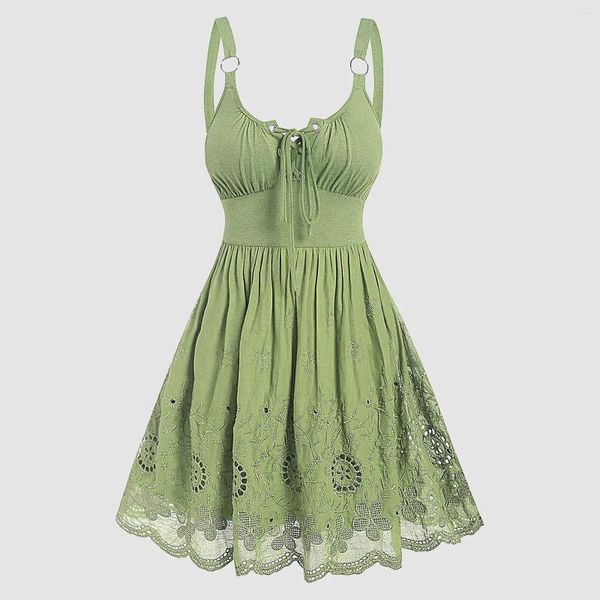 Vestidos casuales Verano para mujeres 2024 Correa de espagueti verde Una línea Vestido Encantador Elegante Lace Up Party Mini Vestidos de vacaciones