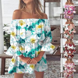 Robes décontractées Été pour femmes 2024 Vintage imprimé floral hors épaule robes d'été manches cloche mini robe femme