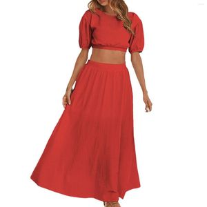 Robes décontractées été pour femmes vêtements 2023 grande taille solide à manches courtes jupe mi-longue costume occasion formelle