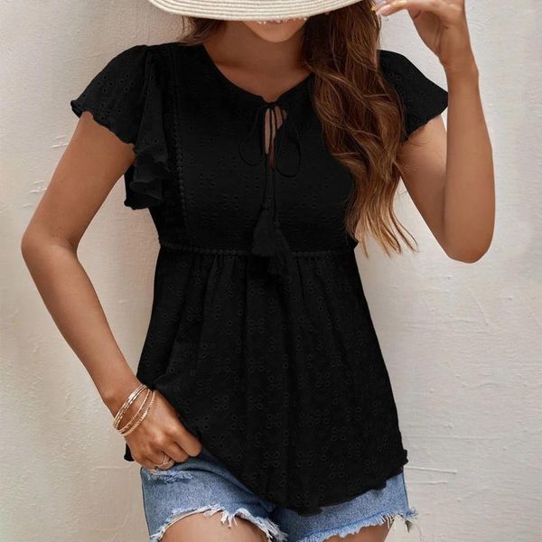 Vestidos casuales Verano para mujeres Manga corta Cuello en V Plisado Plisado Color Sólido Camiseta suelta Adolescentes Chicas Envío gratis