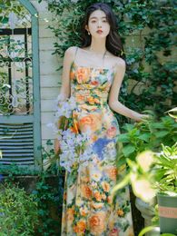 Casual jurken zomer Franse vintage damesolie -schilderij print halterjurk