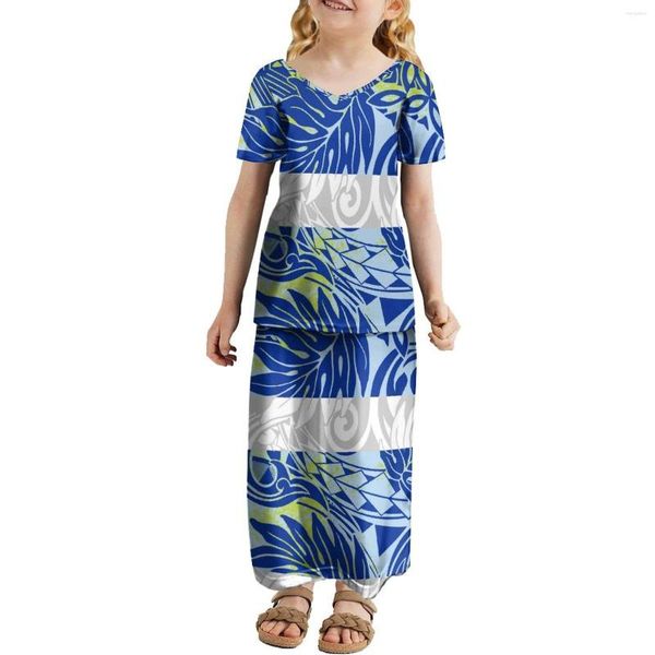 Vestidos casuales Vestido de verano para niñas Estilo tribal polinesio Ropa para niños Tallas grandes 2-14t Diseño de soporte de dos piezas de manga corta