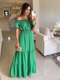 Casual jurken zomer groene boho mode elegant strand feest slash nek kantoor maxi voor vrouwen gewaad femme 2023 230419