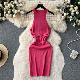 Vestidos informales de verano con cuello Halter con cordones, vestido Sexy para mujer, vestido ajustado de playa ajustado, ropa de calle 2023, ceñido al cuerpo de punto coreano