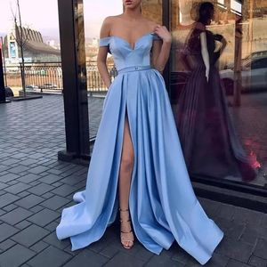 Casual jurken zomer hoge kwaliteit meisjes bruidsmeisje feestavondjurk mode lange off-shoulder top blauw geel prinses prom vrouwelijk