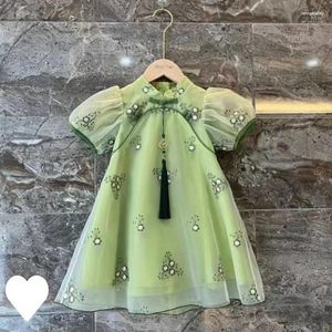 Robes décontractées été enfants filles robe à manches courtes rétro princesse pour fille bébé Style chinois Cheongsam adolescent vêtements 0-10Y