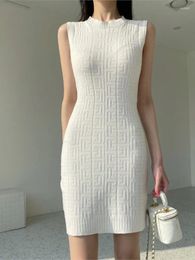 Casual Jurken Zomer Gebreide Mini Jurk Vrouwen Mouwloze Bodycon Sexy Korea Stijl Modis Dames Vrouw