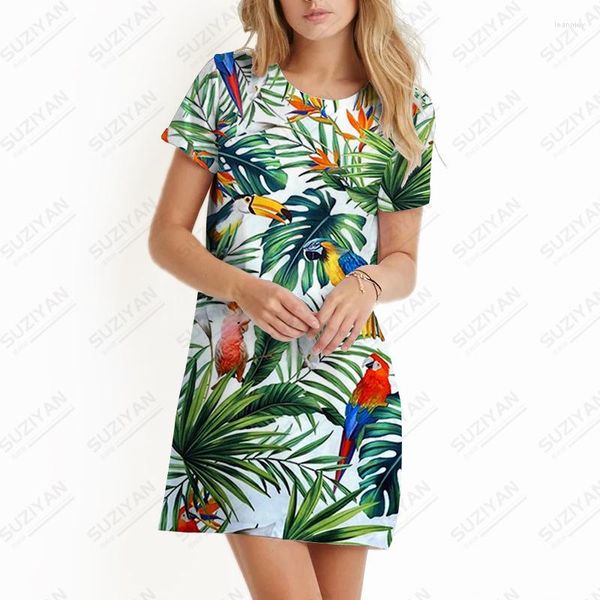 Vestidos casuales Señoras de verano Tropical Rain Forest Leaves 3D Impreso Ladydress Estilo de vacaciones Vestido Moda Lady
