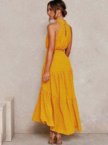 Robes décontractées Robe longue d'été à pois noir sexy sans bretelles 2023 jaune robe de vacances vêtements de vacances pour femmes