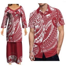 Robes décontractées Design de luxe d'été respirant Puletasi robe hawaïenne polynésienne tribale avec chemise Aloha pour hommes paire costume personnalisation