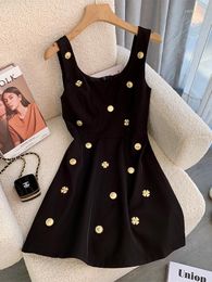 Casual jurken zomer luxe ontwerper voor vrouwen Franse vintage vierkante kraag mouwloos bodycon avondfeest vestido de fiesta