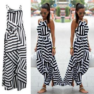 Casual Jurken Zomer Maxi Lange Jurk Mode Dames Sexy Boheems Streep Mouwloos Strandstijl Riem Zonnejurk Vesidos voor Dames BigSWEETY 230407