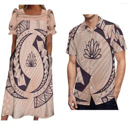 Robes décontractées Été Micronésie Femmes Mumu Robe à manches courtes avec tempérament Chemise pour hommes Polynésie Couple Couple Costume