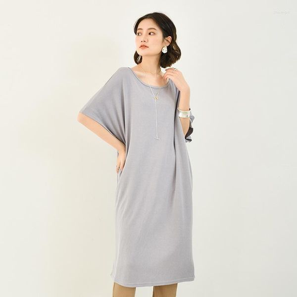 Vestidos casuales, camisones de verano para mujer, ropa de dormir larga holgada de talla grande para mujer, camisón de Modal de manga corta para mujer NS5726