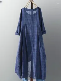 Robes décontractées Summer Plaid Robe à carreaux 2023 Femmes Vintage Asymétrique Hem Robe Femme Mujer Robes Robe Femme