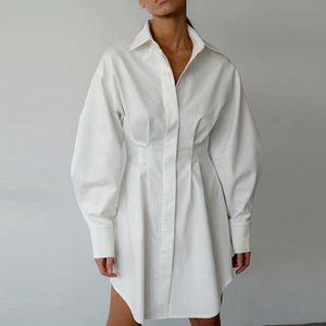 Robes décontractées Été Robe chemise plissée Mode A-ligne Simple boutonnage Col rabattu Taille haute Solide Mini 2023