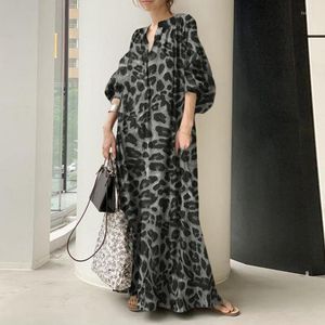 Robes décontractées Robe d'été grande taille 8XL 7XL 6XL Fashion Ladies Temperament Leopard Print Collar Bubble Sleeve Loose Dress.