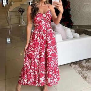 Casual jurken zomer geprinte boho strand maxi jurk 2024 dames mouwloze print a-line vestidos mode spaghetti riem sundress dames