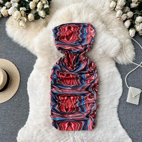 Robes décontractées Summer Pure Desire Style Niche Design Impression Tube Top Fille Tempérament Taille Slim Robe