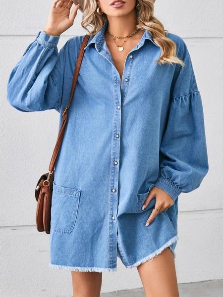 Robes décontractées Été Robe courte Femmes Vintage Denim Femme Élégante Chemise à manches longues Dames Lâche Simple Boutonnage Robes