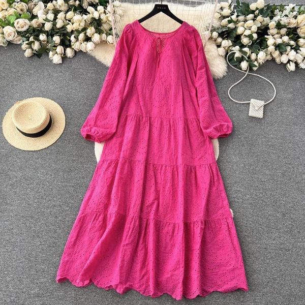 Vestidos casuales de verano ventas de damas flacas manga larga sarild owck hueco saltidos vestidos retro franceses para mujeres caída