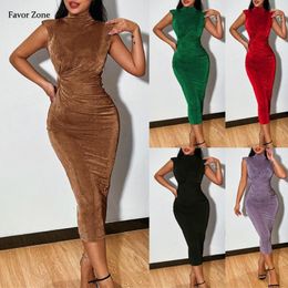 Vestidos informales de verano sin mangas, vestido largo para mujer 2023, cuello medio alto, elegante, para oficina, para mujer, Sexy, ceñido al cuerpo, pliegues, fiesta de noche delgada