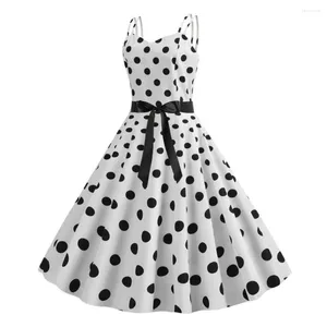 Casual jurken zomer lente jurk retro dot elegante a-line midi met boogdecorafdruk voor vrouwelijke feesten bruiloften