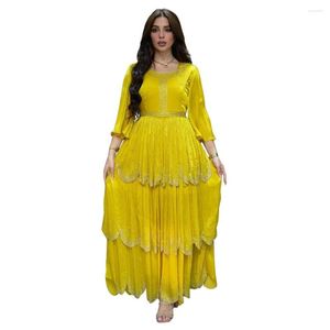 Vestidos casuales Verano Primavera Mujeres musulmanas Moda 3/4 Manga Poliéster Verde Amarillo Púrpura Vestido largo Abaya