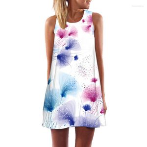 Casual jurken Summer Starry Sky Sky Flower 3D Digitale printen Mouwloze vestrok 2023 Damesronde Hek Taille Temperamentjurk