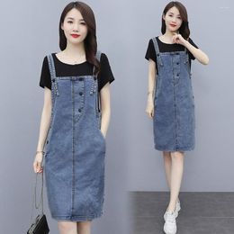 Casual jurken zomerstijl dames cowboy solide losse knop zakken mouwloze riem jeans voor vrouwtjes Vest denim uit één stuk