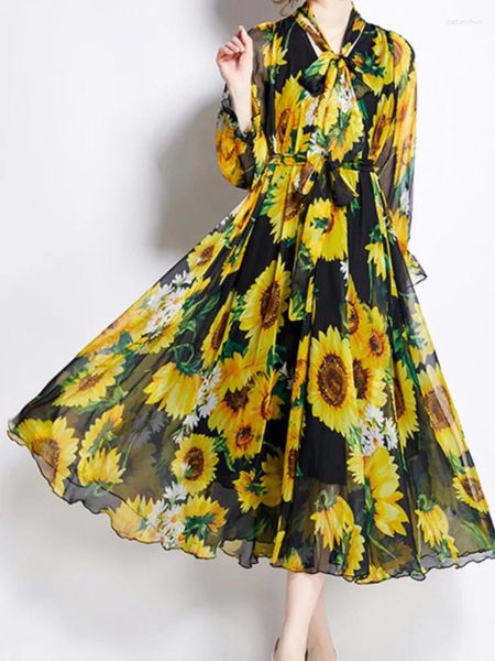 Vestidos casuales con estampado de girasol de giras de giras de girasto