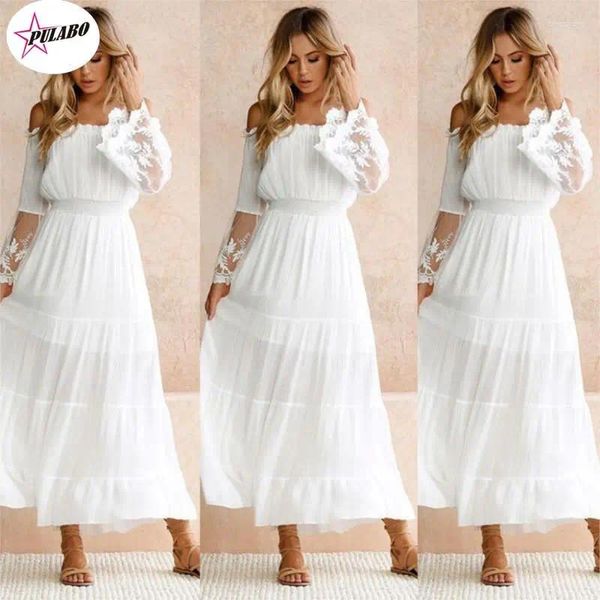 Vestidos informales de verano mujeres Sunlong Lace White Beach sin correa sin tirantes