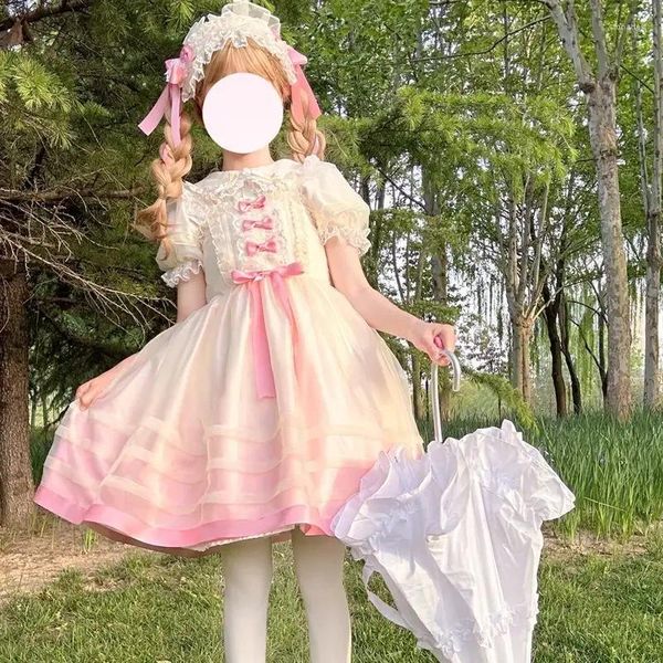 Robes décontractées d'été doux lolita style princesse robe femme mignon arc en dentelle de fête girly harajuku kawaii y2k mini vestidos