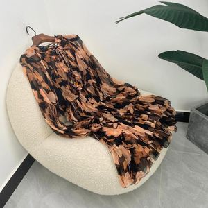 Casual jurken zomer topkwaliteit oranje roze bloemen printen crinkle zijden franje ruches plooien elegante zwarte billow mini jurk womancasual