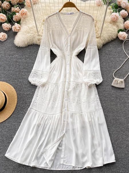 Robes décontractées d'été vintage robe blanche femme sexy en V