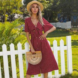 Vestidos casuales Verano Mujer Vestido Mariposa Manga Arco DOT Imprimir Para Mujer Vestido De Mujer Ropa Talla Grande Feminino