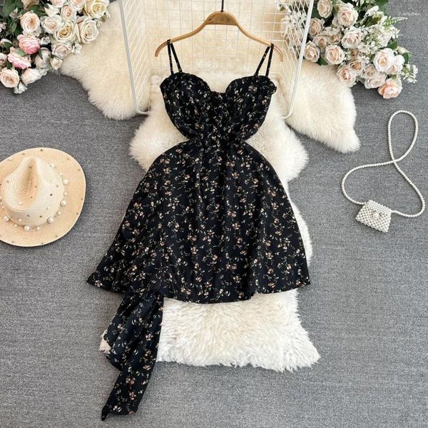 Vestidos informales para mujeres de verano para mujeres negras con correa de espagueti floral