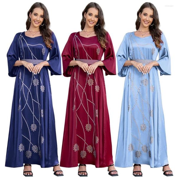 Robes décontractées été femmes élégant Flare manches strass ceinture longue robe paillettes paillettes bal fête Abaya grande taille moins prix